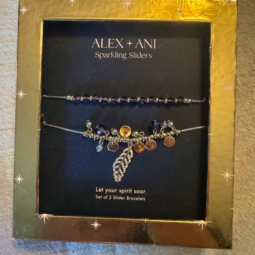 New in Box! Alex and Ani Silver and Gold Sparkling Slider Bracelets